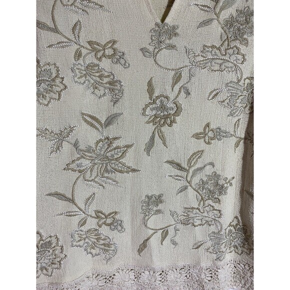 Soft Surroundings Top PXL Cream Crochet Boho Beachy Floral Embroidery Artsy - Picture 7 of 10